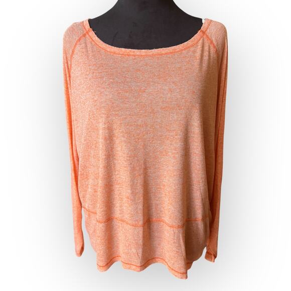 We The Free by Free People Orange Lightweight Slub Knit Long Sleeve Top Sz Large - Picture 1 of 13
